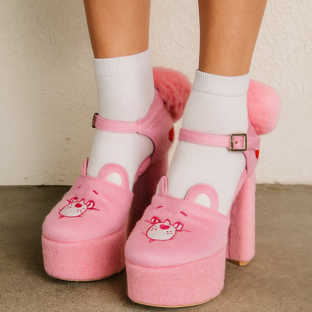 DOLLS KILL X CARE BEARS Ball Of Fluff Platform‎ Shoes pink size 8